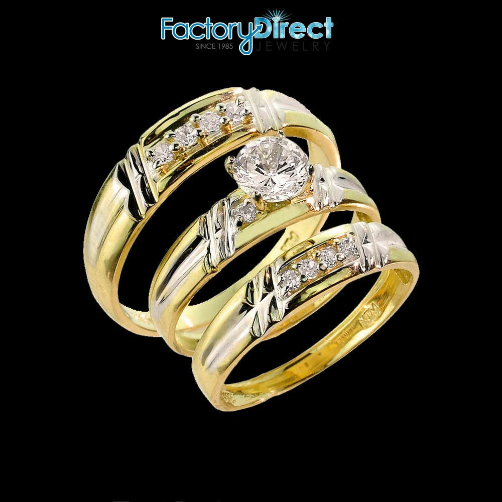 3 Piece Wedding Ring Set
 10k Gold CZ 3 Piece Wedding Ring Set For Men s & Women s