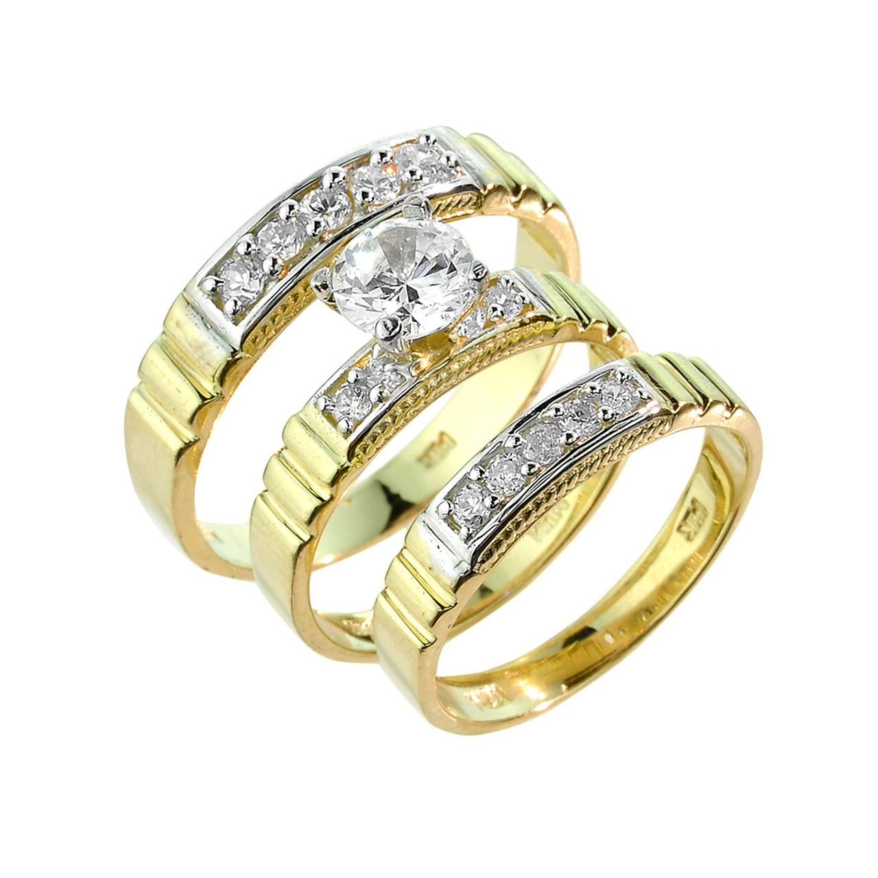 3 Piece Wedding Ring Set
 Gold CZ Wedding Ring Set 3 Piece
