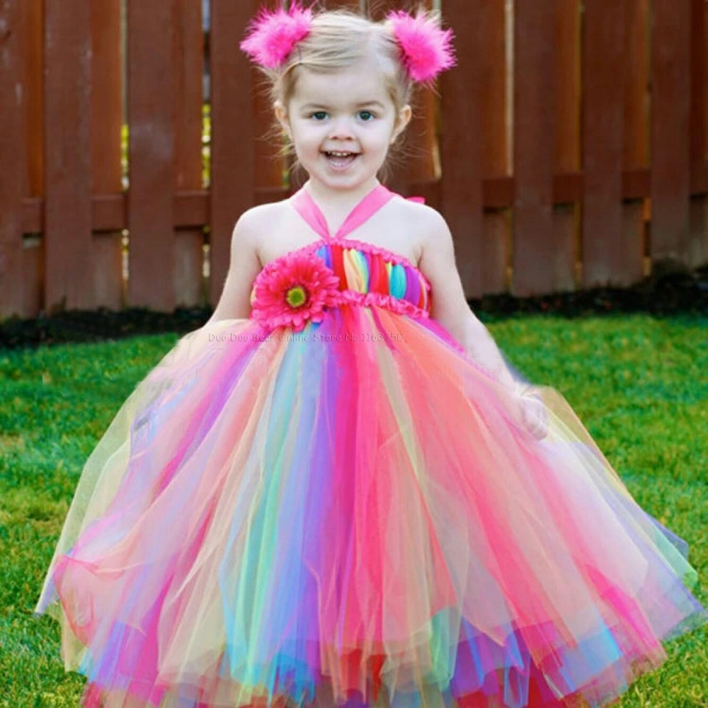 Baby Dress For Birthday Party
 Multicolor Rainbow Cute Toddler Dresses 1st Birthday Girl