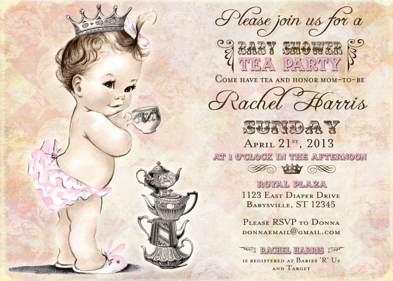 Baby Shower Invitations Tea Party
 Tea Party Baby Shower Invitation For Girl Princess Crown