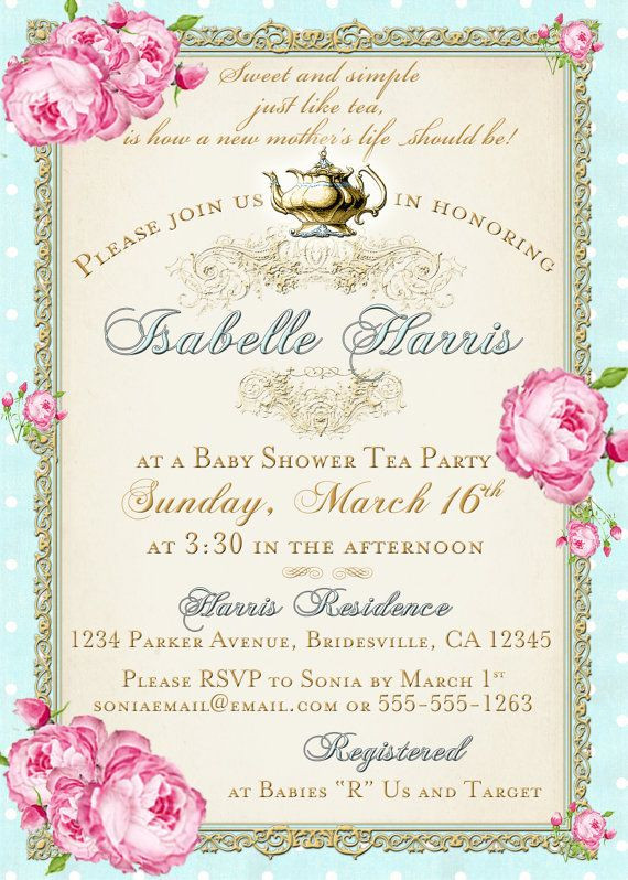 Baby Shower Invitations Tea Party
 Tea Party Baby Shower Tea Party Invitation Floral by