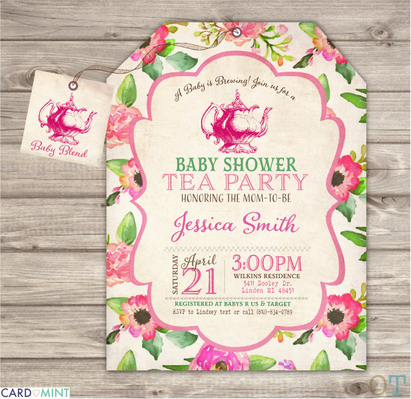 Baby Shower Invitations Tea Party
 baby Shower Tea party Invitation a Baby is brewing Flowers Tea