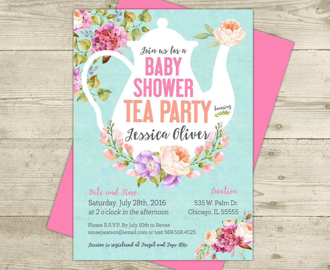 Baby Shower Invitations Tea Party
 Tea Party Baby Shower Invitation Floral Shabby Girl Baby