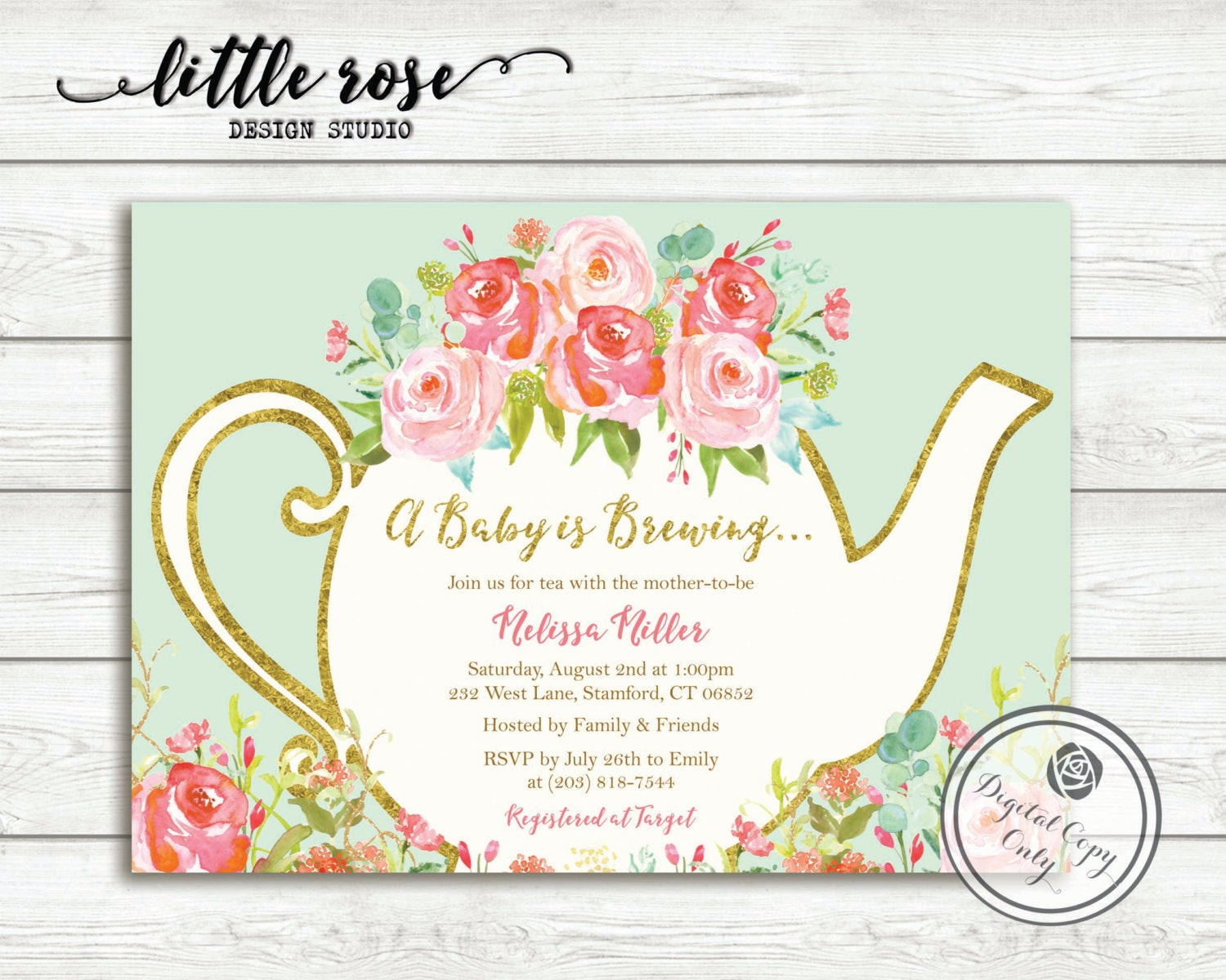 Baby Shower Invitations Tea Party
 A Baby is Brewing Baby Shower Tea Party Invitation Garden