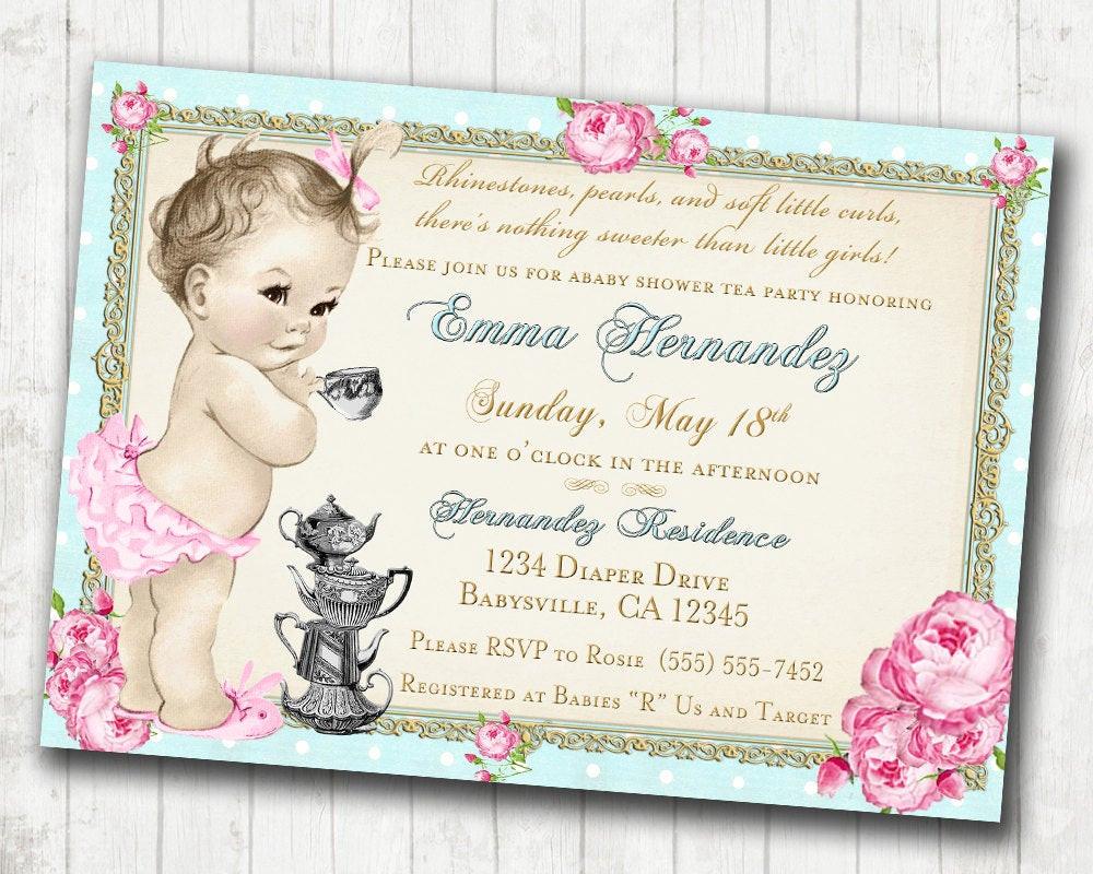 Baby Shower Invitations Tea Party
 Baby Shower Tea Party Invitation Shabby Chic Floral Vintage