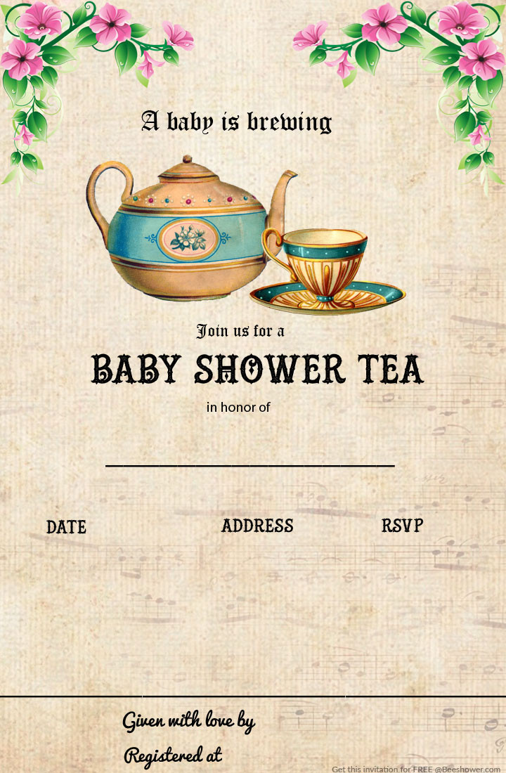 Baby Shower Invitations Tea Party
 Free Printable Tea Party Baby Shower Invitation Template
