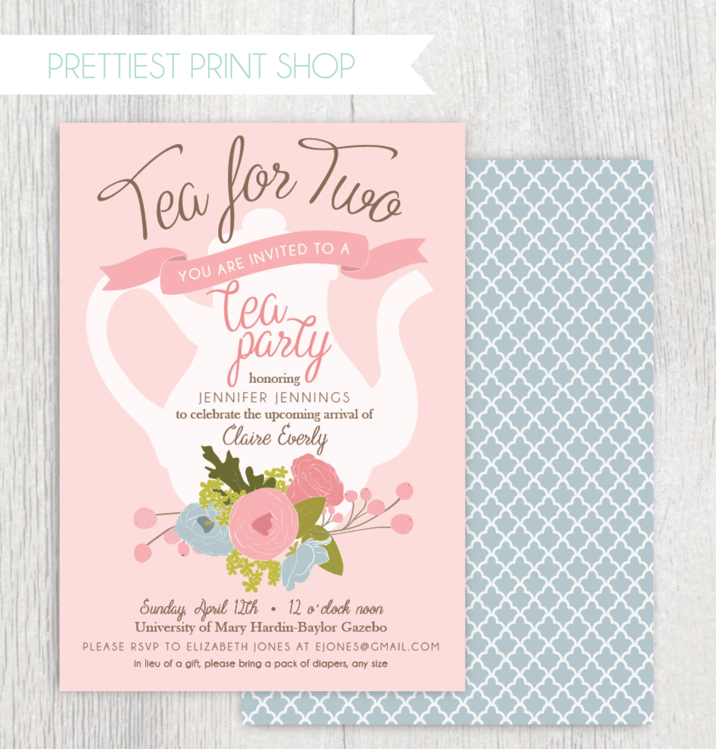 Baby Shower Invitations Tea Party
 Printable tea party baby shower invitation Tea pot Floral