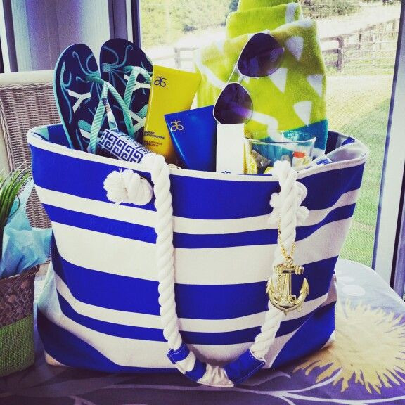 Beach Bag Gift Basket Ideas
 Beach bag filled with Arbonne goo s for summer l pure