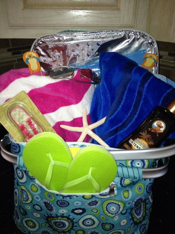 Beach Bag Gift Basket Ideas
 Gift baskets Baskets and Gifts on Pinterest