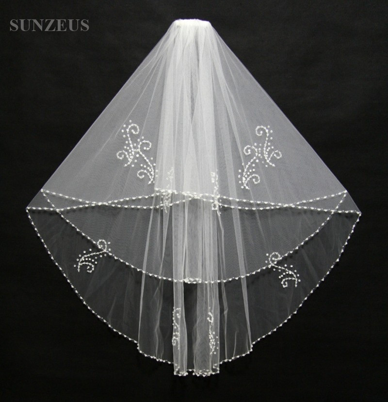 Beaded Wedding Veils Ivory
 Luxury Beaded Veils 2 Layers Wedding Bridal Veil Ivory