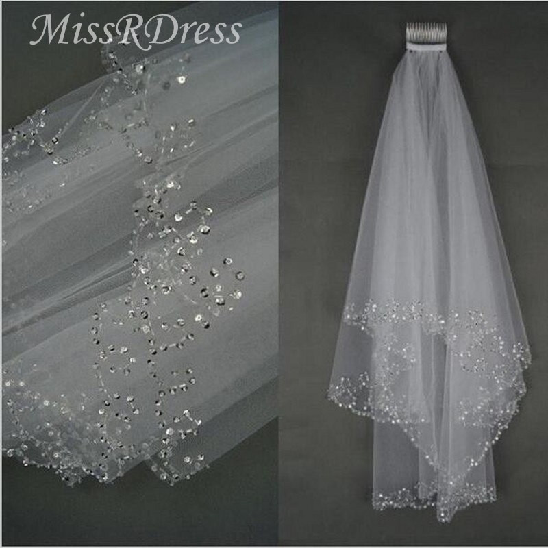 Beaded Wedding Veils Ivory
 MissRDress Short Bridal Veil Hand Beaded Edge Wedding Veil