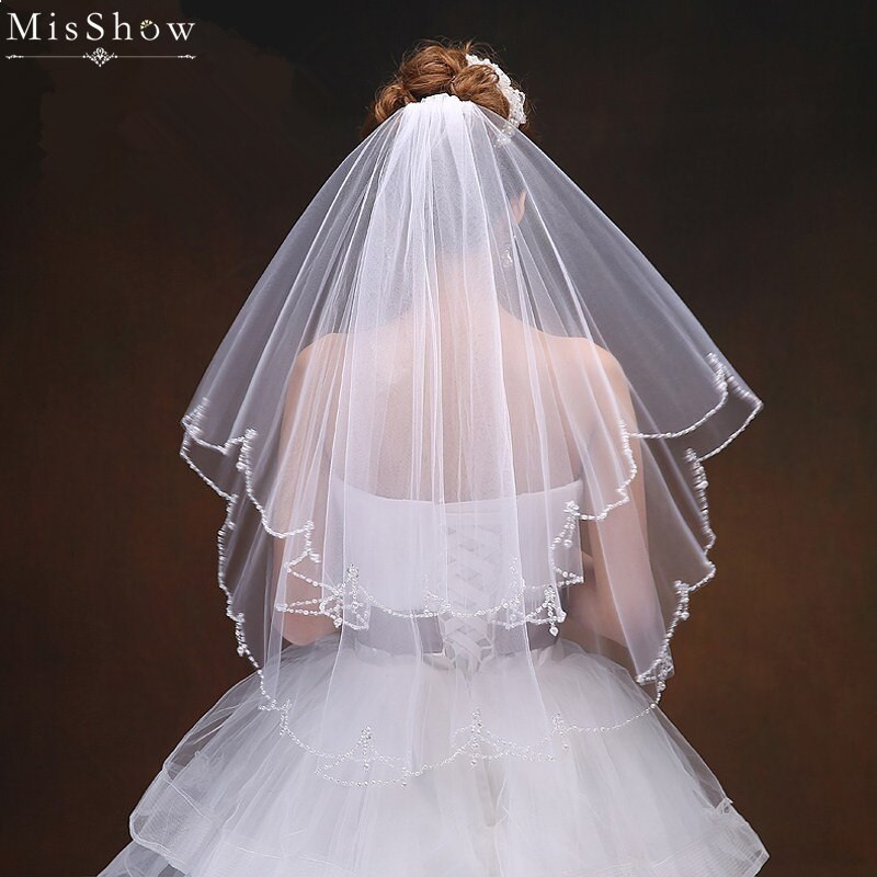 Beaded Wedding Veils Ivory
 Real Picture Free Shipping White Ivory Crystal