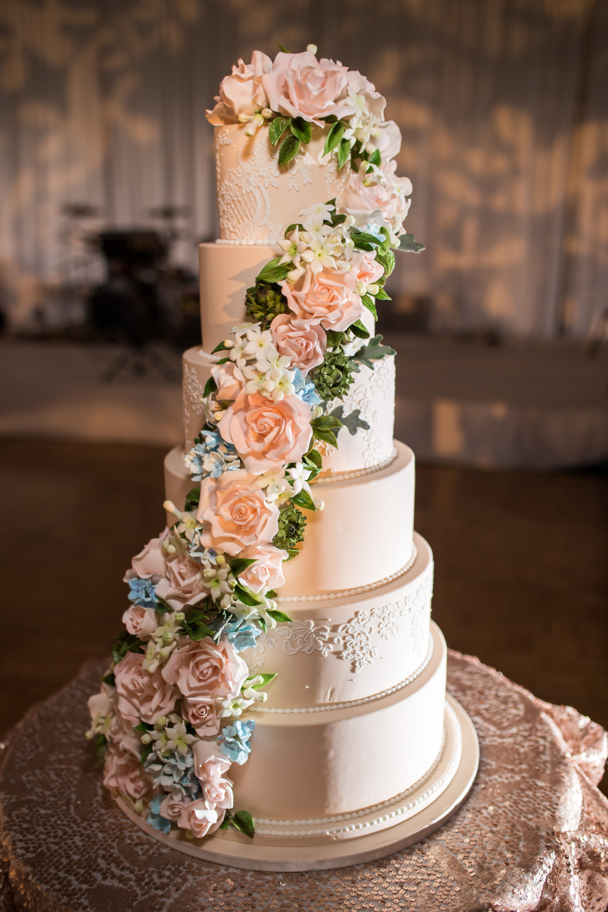 Cake Wedding
 Custom Cake Spotlight Cascading Sugar Floral Wedding Cake