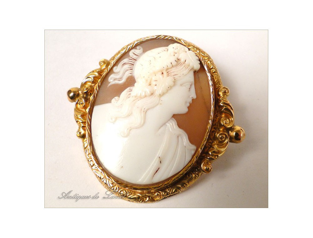 Cameo Brooches
 Pomponne gold cameo brooch portrait woman antique 19th