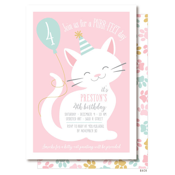 Cat Birthday Invitations
 Cat Invitation Pink Cat Birthday Party Printable or Printed