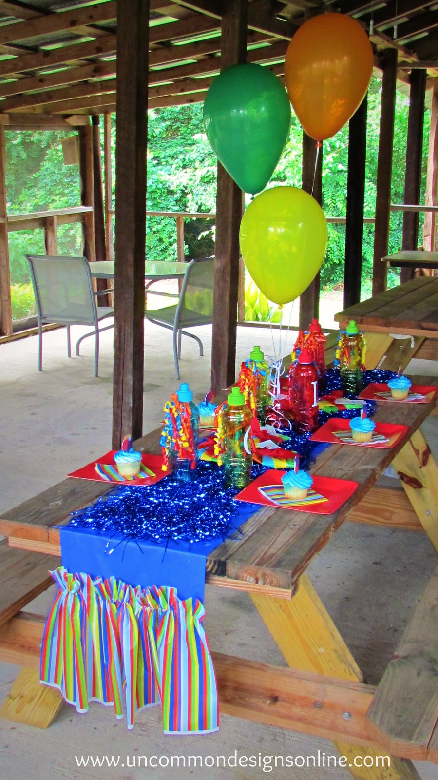 Cheap Summer Party Ideas
 Ruffled Table Runner from Plastic Tablecloths Tutorial