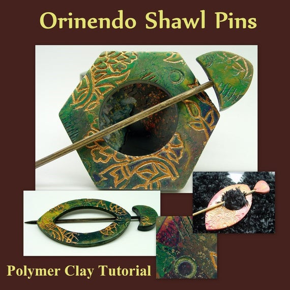 Clay Pins
 Golden Patterns Shawl Pin Polymer Clay Tutorial by Bead ber