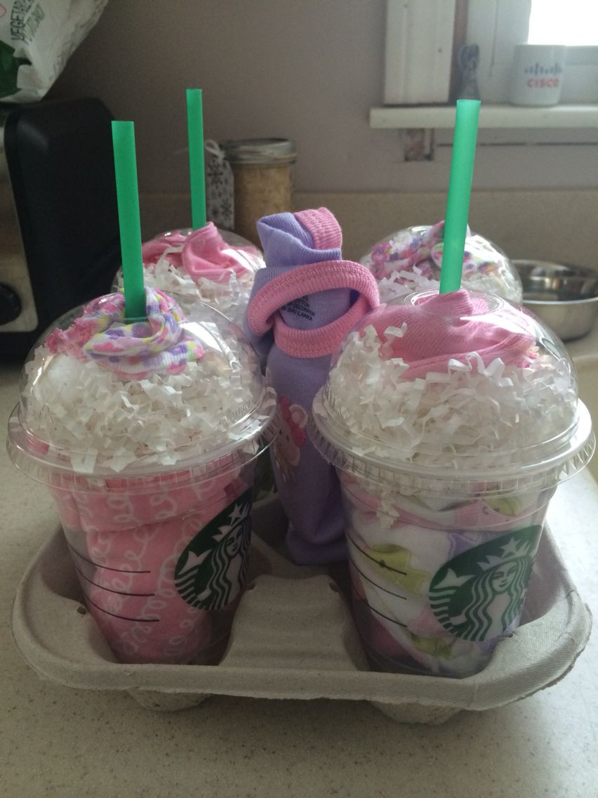 Cute Gift Ideas For Baby Shower
 sies and socks in Starbucks cups DIY Baby t idea and
