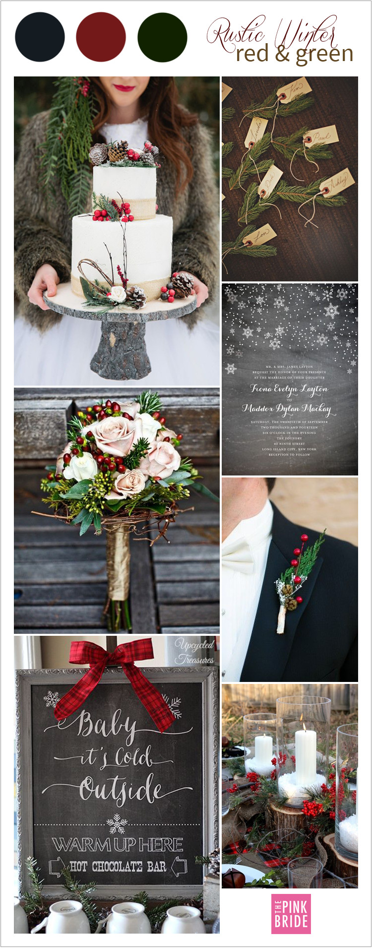 December Wedding Colors
 Wedding Color Board Rustic Winter Red & Green The Pink