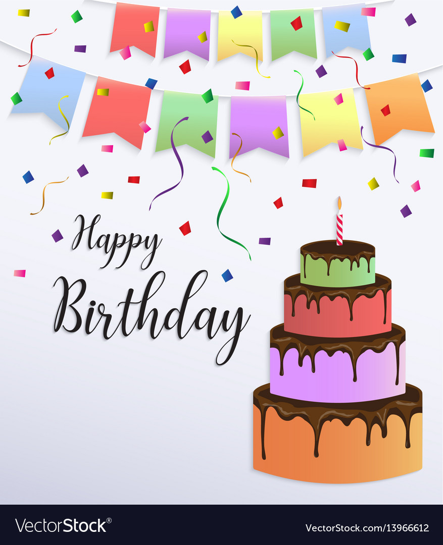 Design A Birthday Card
 Happy birthday card design with colorful big cake Vector Image