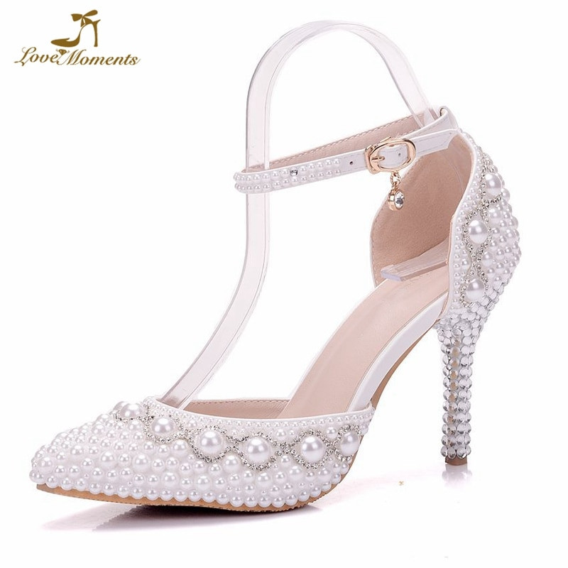 Diamond White Wedding Shoes
 Women Summer Shoes White Pearl Diamond Wedding Shoes High