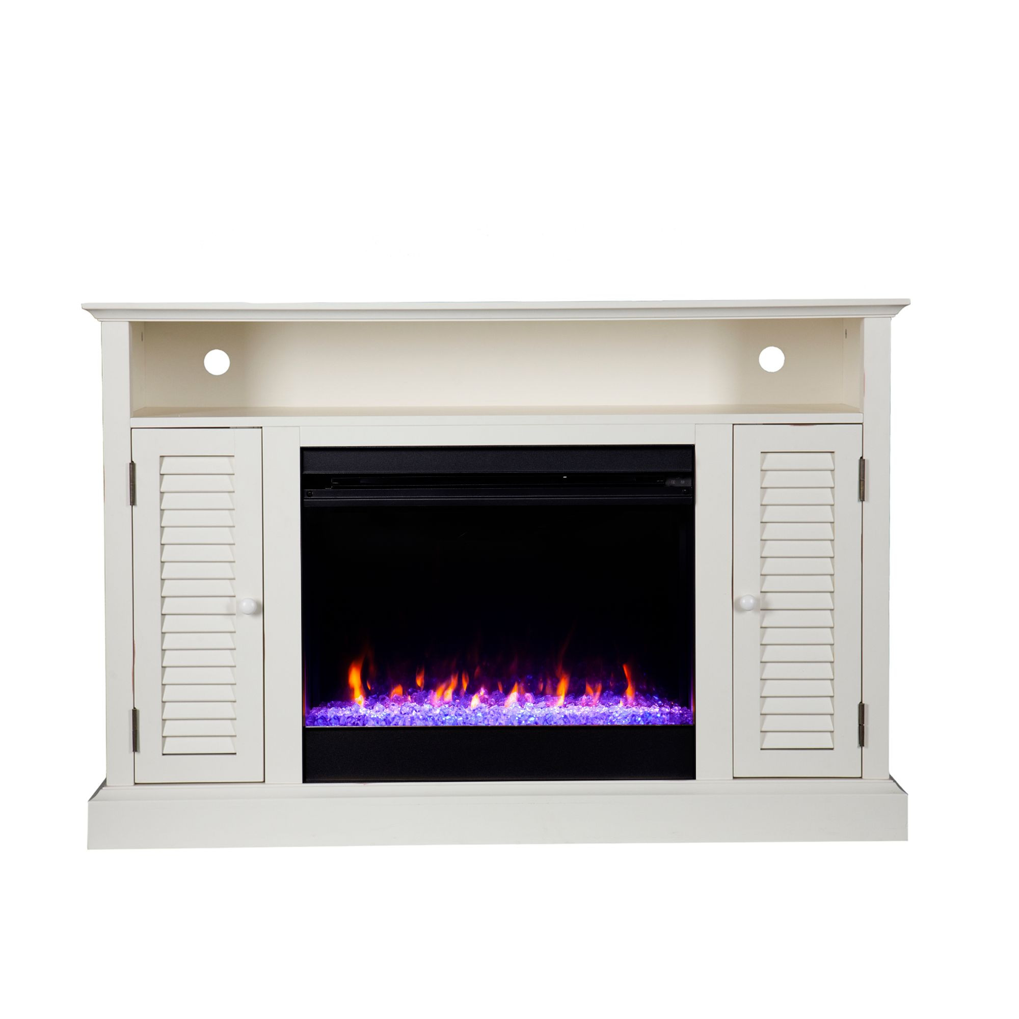Distressed Electric Fireplace
 48" White Distressed Finish Electric Fireplace with