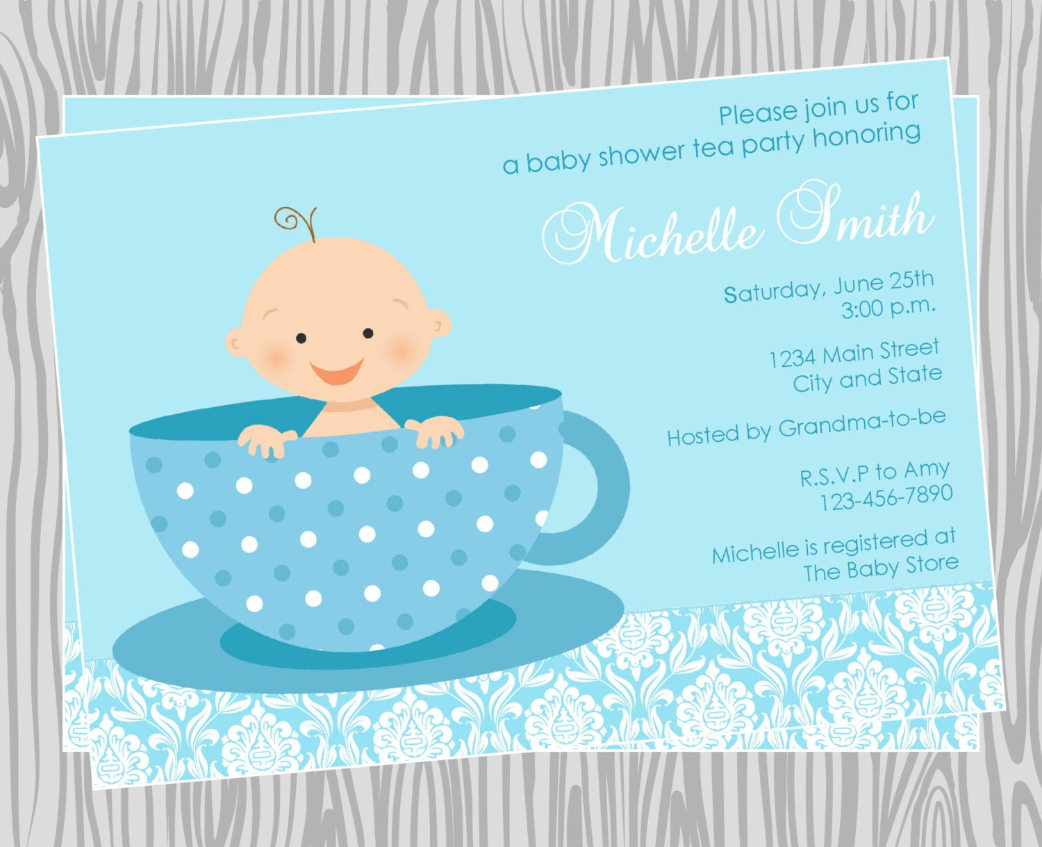 Diy Baby Invitations
 DIY Baby Boy Tea Party Baby Shower Invitation Coordinating