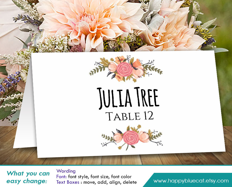 DIY Place Cards Weddings
 DiY Printable Wedding Place Card Template Instant Download