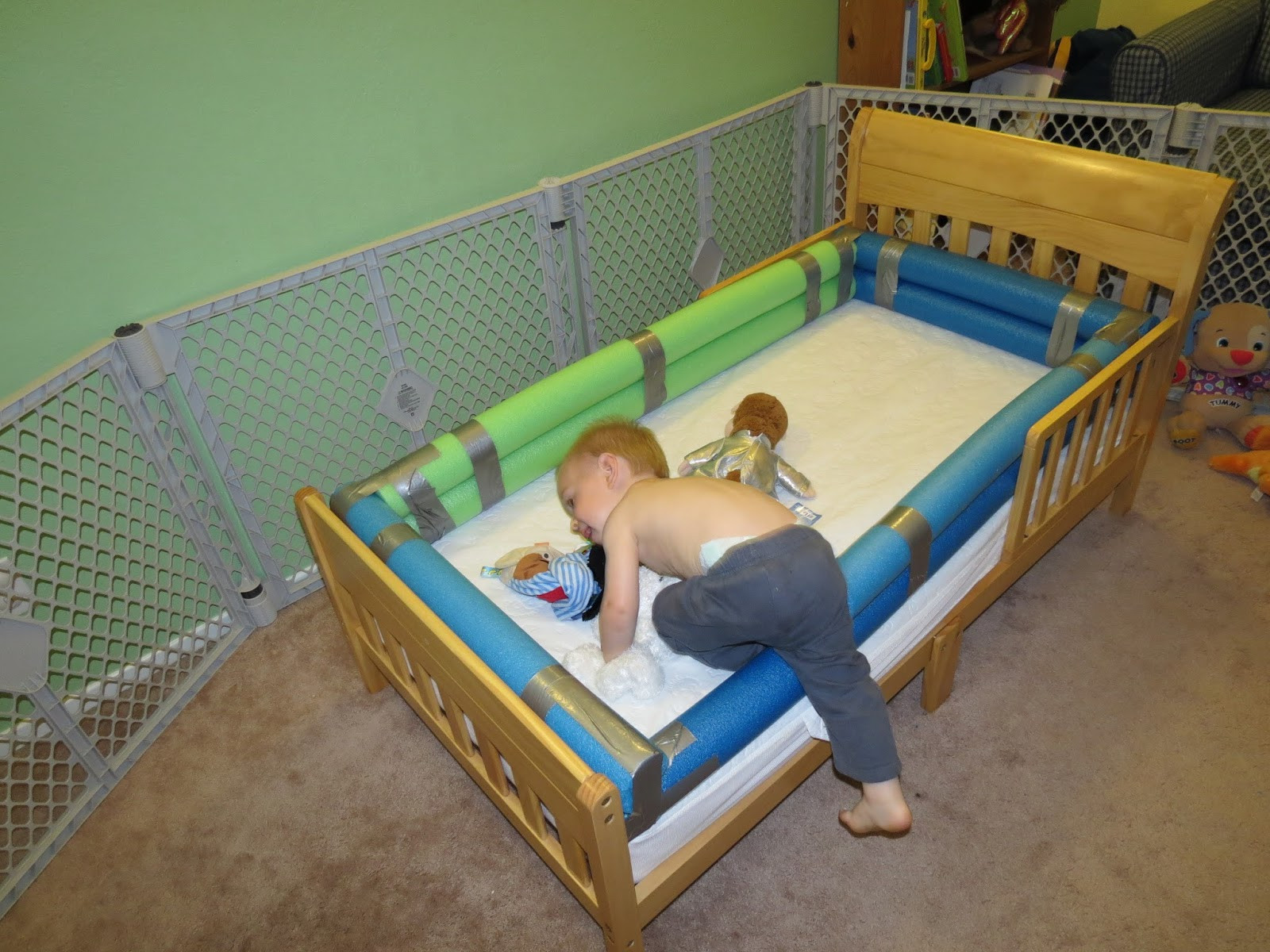 DIY Toddler Bed Rail
 Mama Frankenstein DIY Toddler Bed Bumper Tutorial