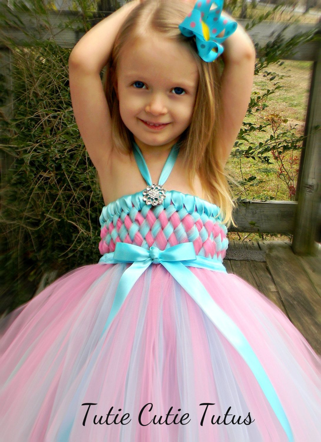 DIY Tulle Toddler Dress
 Flower Girl Woven Tutu Dress in Robin Egg Blue and Pink 2t