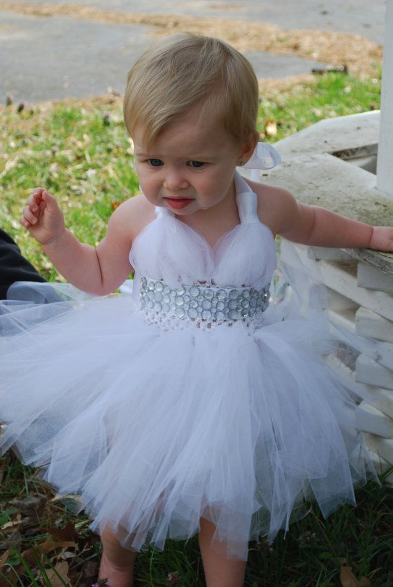 DIY Tulle Toddler Dress
 White Pagent Tulle Dress with Diamond Gem by