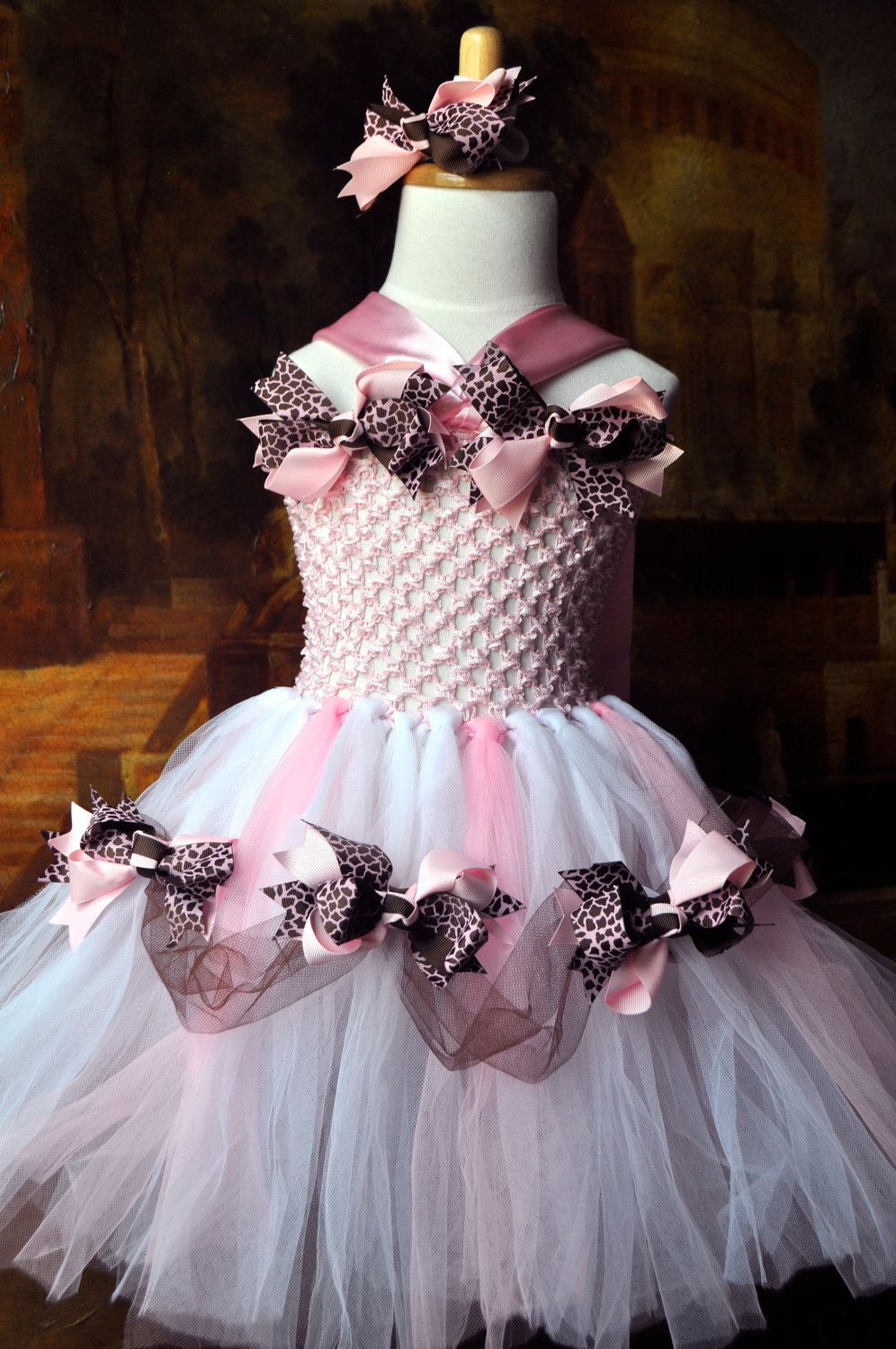DIY Tulle Toddler Dress
 leopard light pink handmade tutu dress matching ribbon