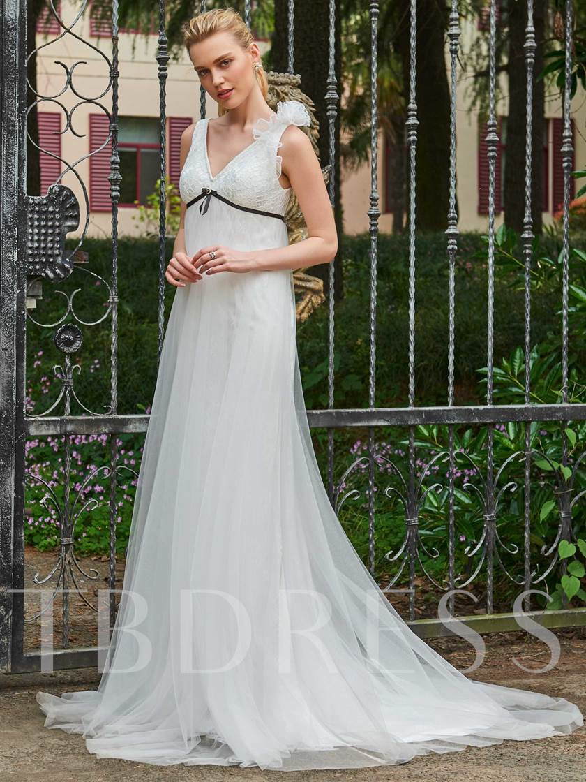 Empire Waist Wedding Dresses
 Empire Waist Lace Top A Line Plus Size Wedding Dress
