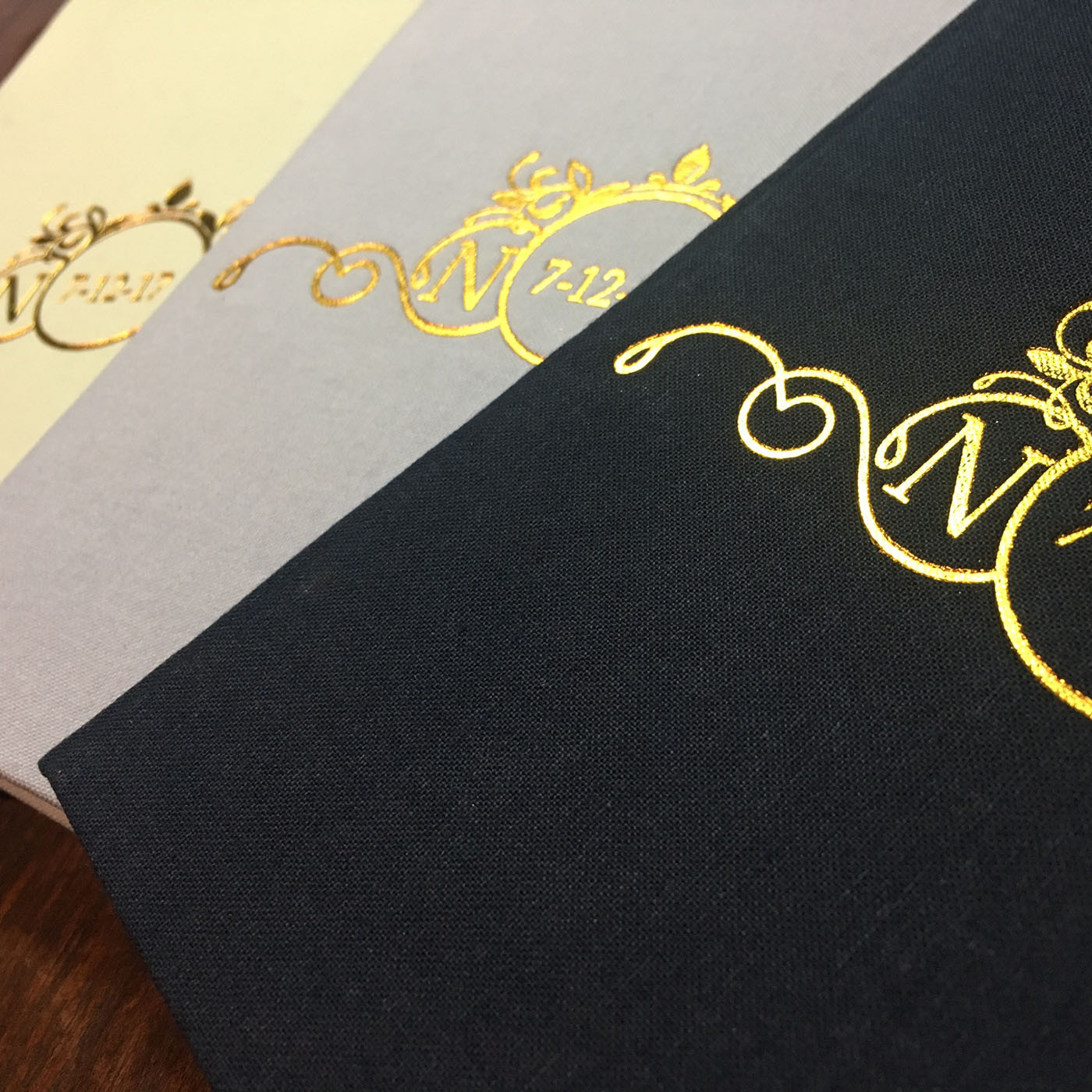 Foil Stamped Wedding Invitations
 Gold Foil Stamped Monogram & Wedding Date Linen Pocket
