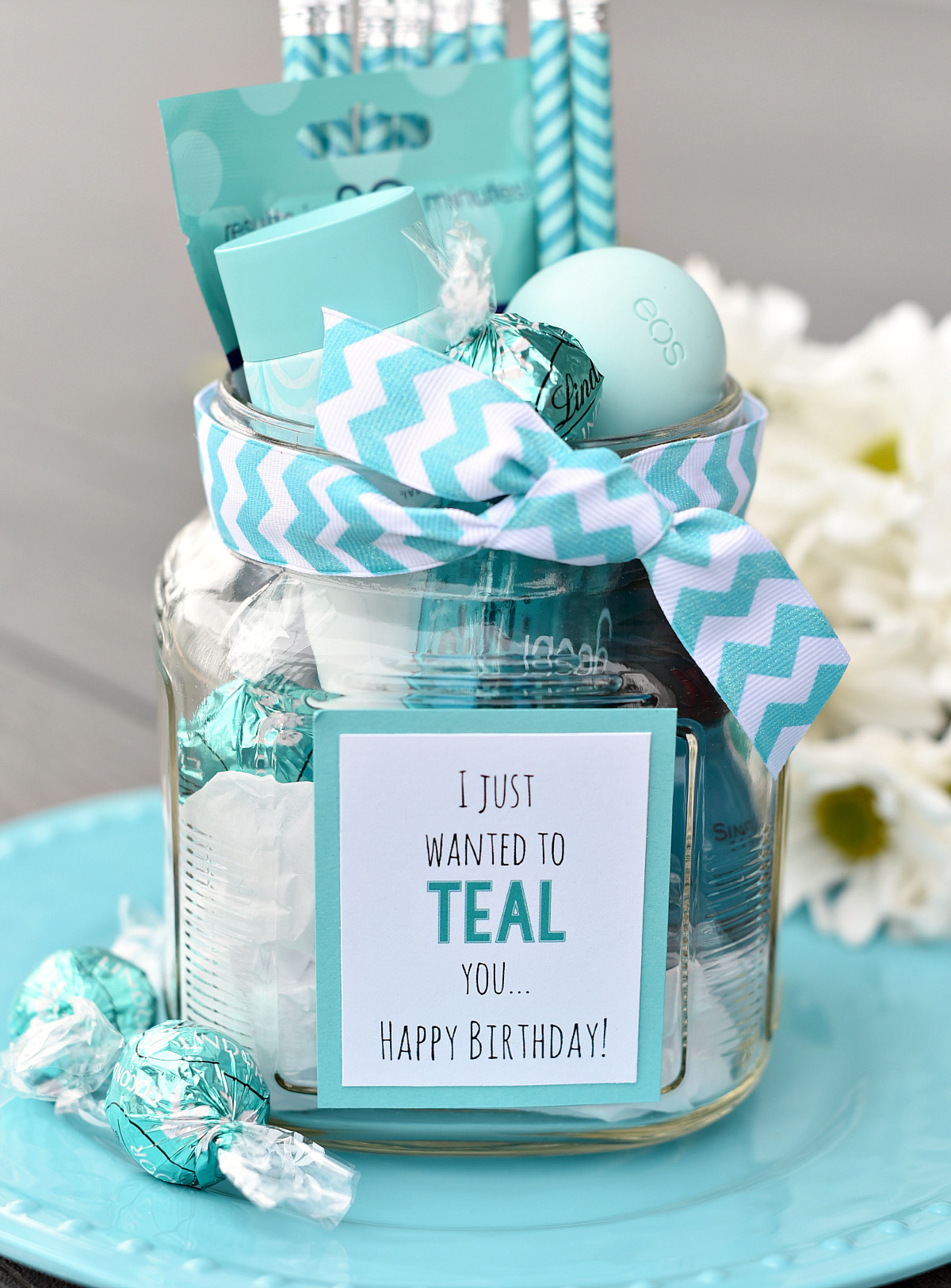 Gift Basket Ideas For Friend
 Teal Birthday Gift Idea for Friends – Fun Squared