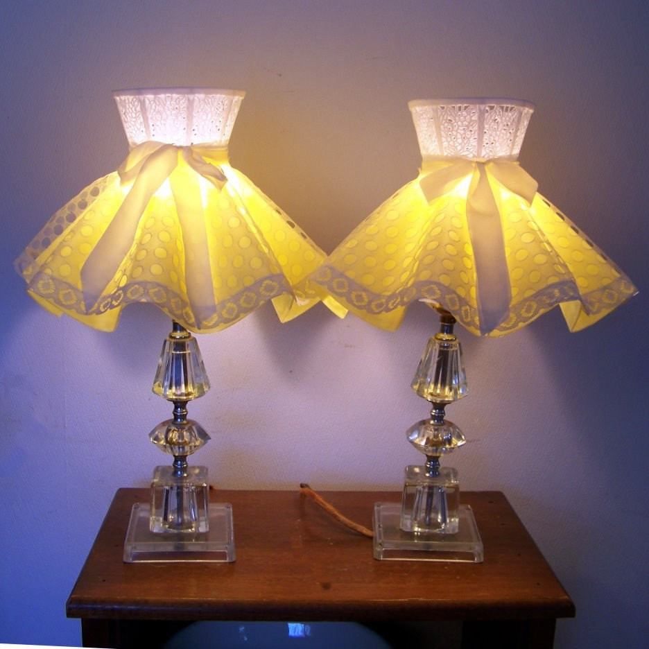 Girls Bedroom Table Lamp
 50s pair glass table lamps yellow lace shades girls bedroom