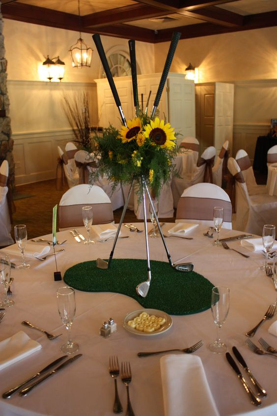 Golf Themed Wedding
 Sunflowers and golf Clubs so fun for a golf themed