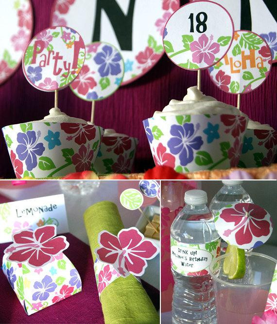 Inexpensive DIY Luau Party Decorations
 DIY Luau Party Hibiscus Pink Printables Party Supplies and