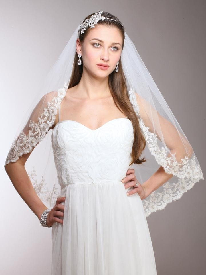 Ivory Wedding Veils For Sale
 Ivory Beaded Lace Wedding Veil f