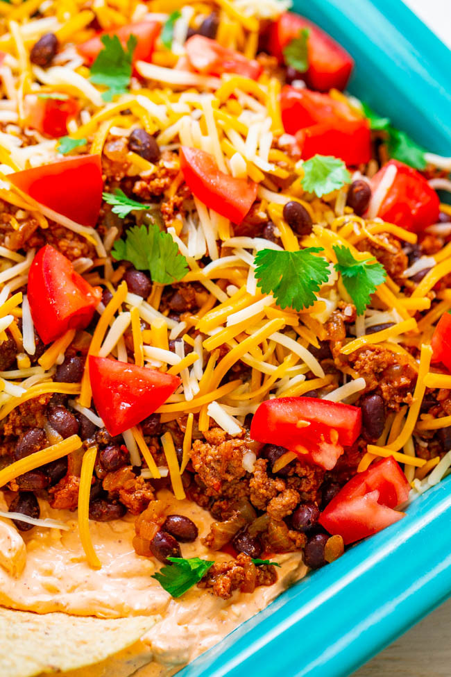Layered Taco Dip With Ground Beef
 Layered Taco Dip Recipe Ready in 15 Minutes Averie Cooks