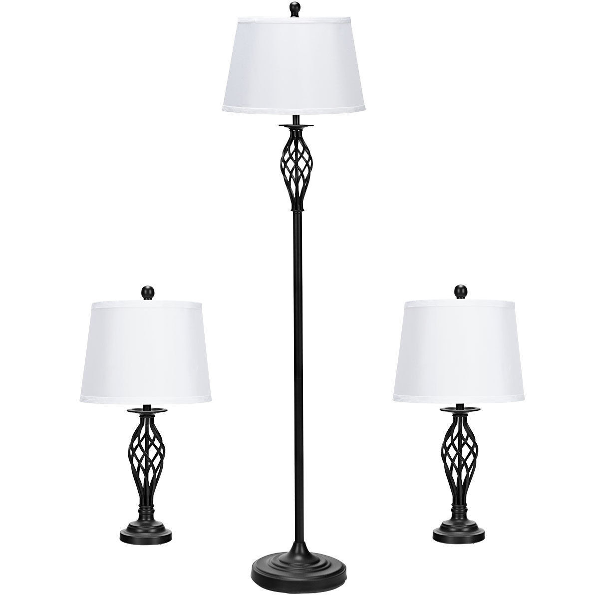 Living Room Lamp Shades
 Gymax 3 Piece Lamp Set 2 Table Lamps 1 Floor Lamp Fabric