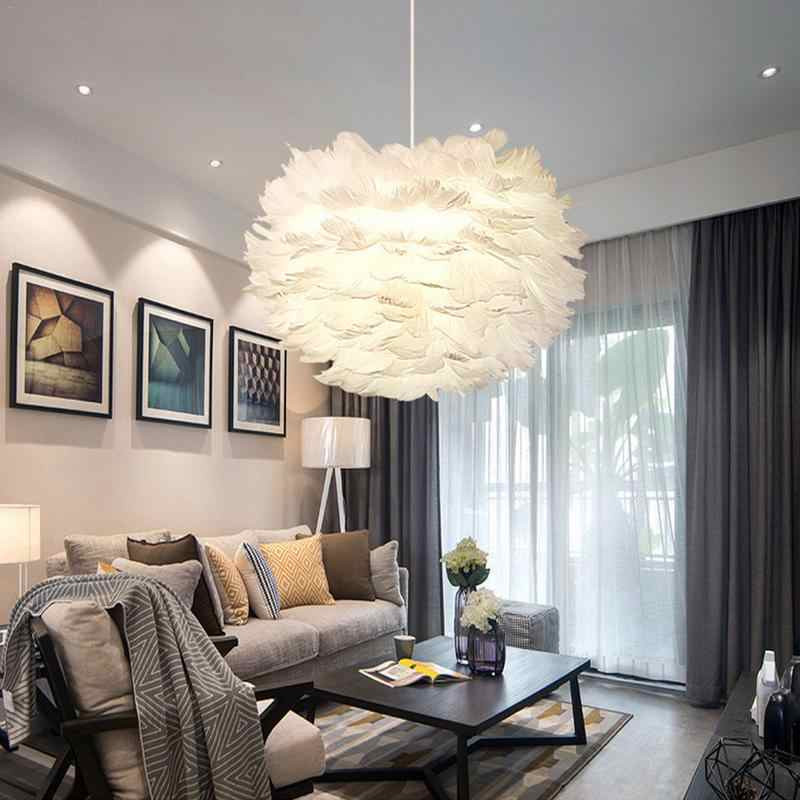 Living Room Lamp Shades
 30CM Nordic Creative White Feather Ceiling Pendant Light