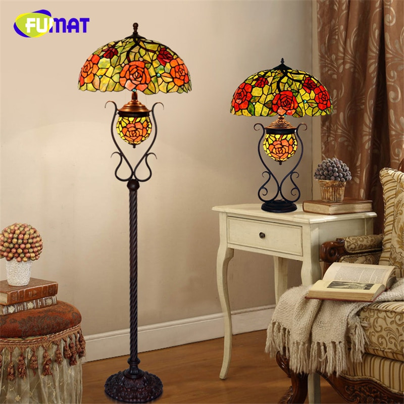 Living Room Lamp Shades
 FUMAT Tiffany European Style Pastoral Flower Stained Glass
