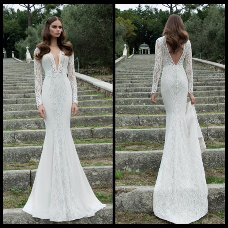 Long Sleeve Backless Wedding Dress
 Aliexpress Buy New Long Sleeve Deep V Neck Backless
