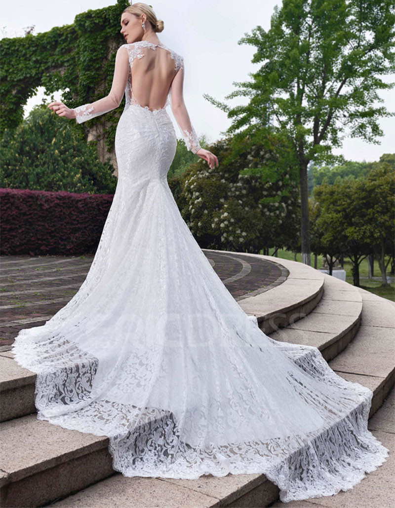 Long Sleeve Backless Wedding Dress
 line Buy Wholesale backless long sleeve lace wedding