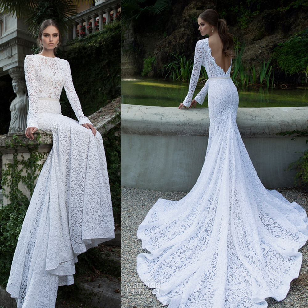 Long Sleeve Backless Wedding Dress
 2014 vestidos de noiva lace long sleeve backless cathedral