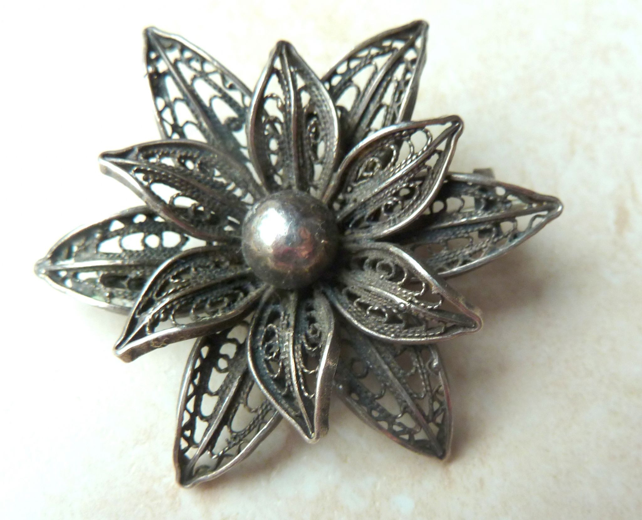 Metal Brooches
 Vintage Silver Filigree Flower Brooch