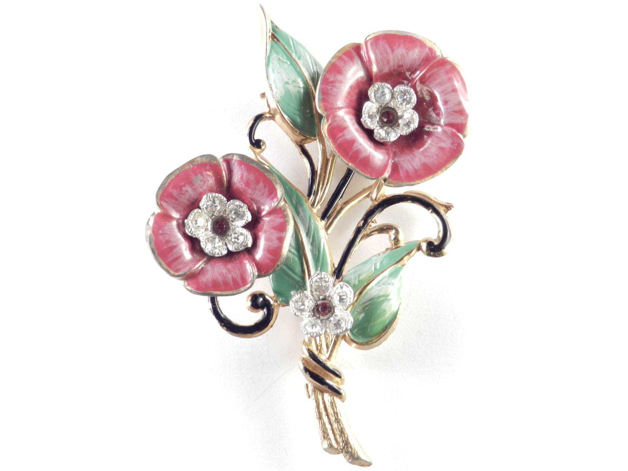 Metal Brooches
 Enamel Rhinestone Pot Metal Flower Brooch Pin from