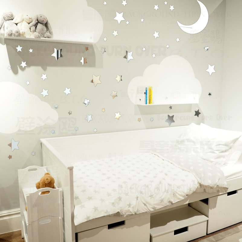 Mirrors For Kids Room
 DIY 65pcs Twinkle Stars Moon Decorative Mirror Wall