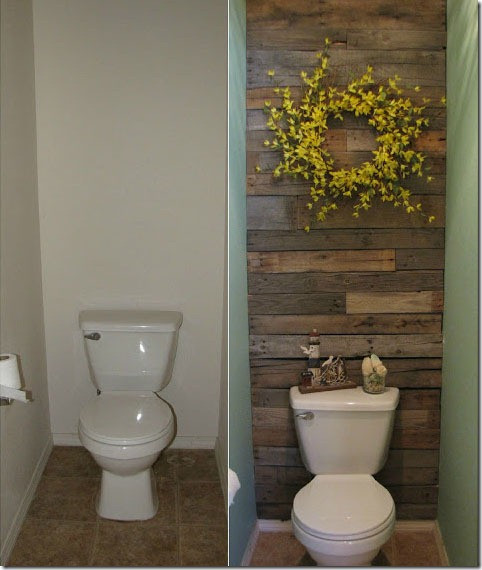 Pallet Wall Bathroom
 Recycled Pallets = DIY Wooden Wall